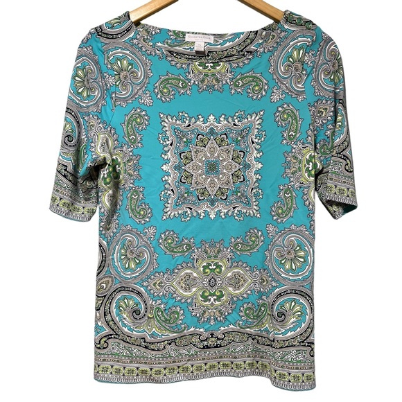 Charter Club Ladies Multi Color‎ Print 3/4 Sleeve Tunic Top Size Petite Small - Picture 1 of 9
